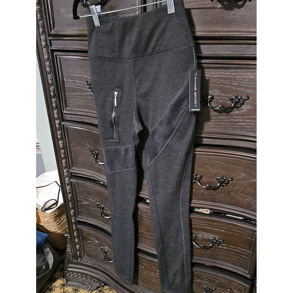 Tahariโ Sport Womens High Waisted Moto Leggings Heather Gray Zipper Pocket S NWT